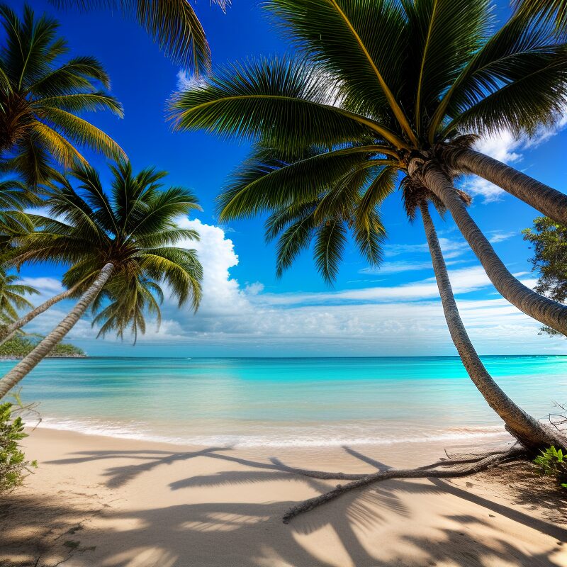 Beach and palm trees.