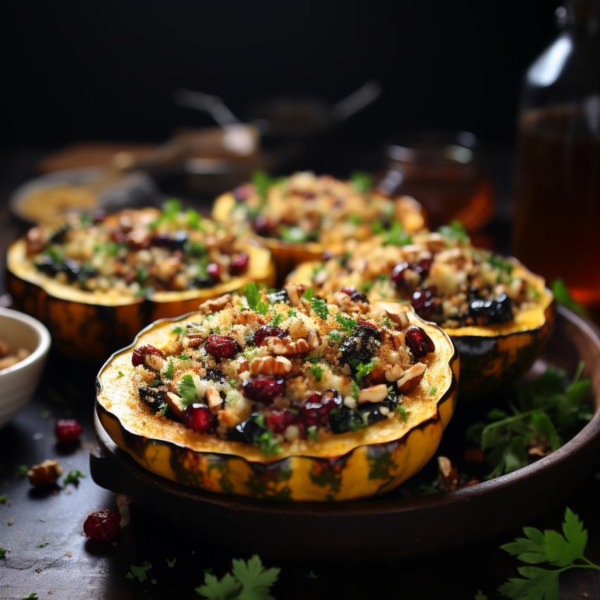 Quinoa & Cranberry Stuffed Acorn Squash.